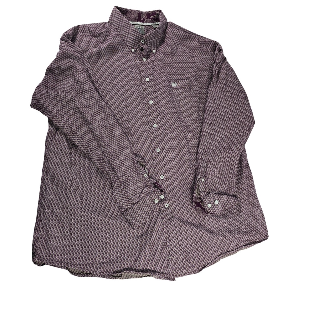Cinch Mens XXL Purple Geometric Print Long Sleeve Western Button Down Shirt